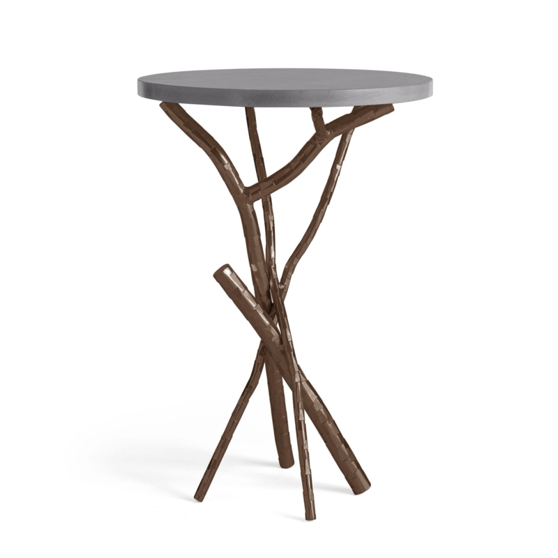 Hammered Sculpture Wood Top Accent Table