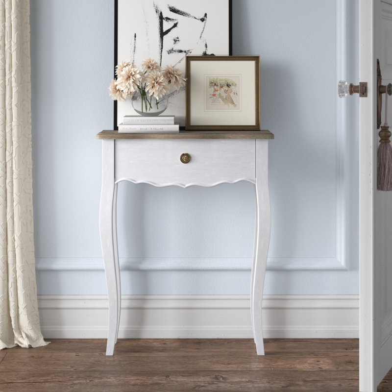 Small Whitewash Console Table with Drawer