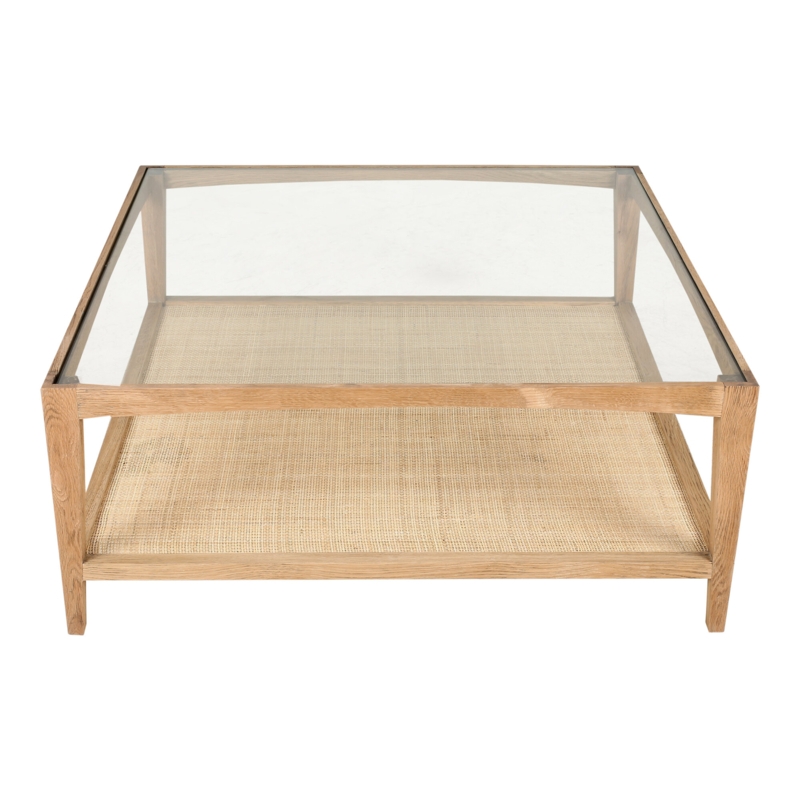 Natural Cane and Glass Side Table