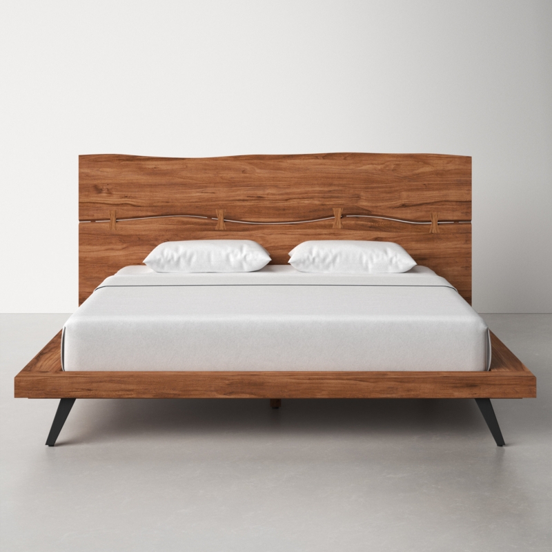 Solid Wood Platform Bed with Live-Edge Headboard