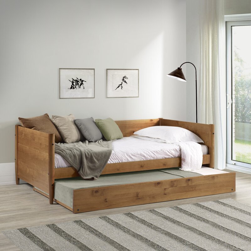 Brown Wood Twin Bed That Converts To Queen 