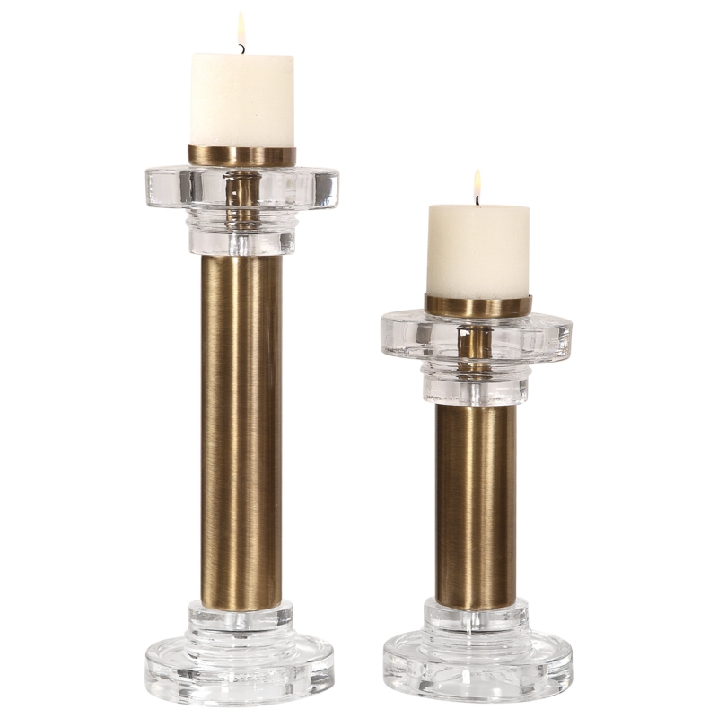 Plated Brass Candleholder with Glass Accents
