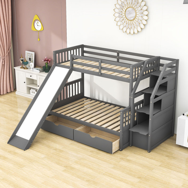 Bunk Bed With Slide and Drawers