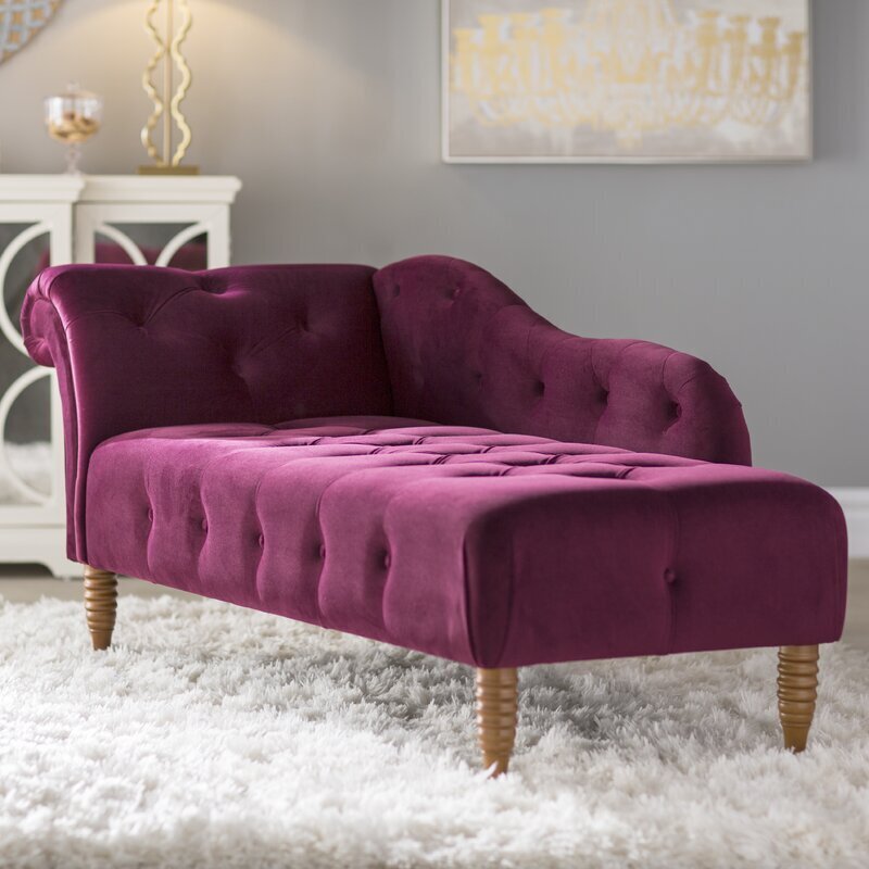 Burgundy Chaise Lounge With Ribbed Legs
