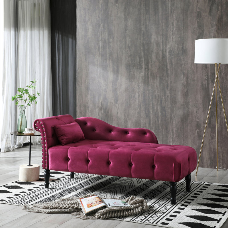 Burgundy Velvet Chaise Lounge With Pillow