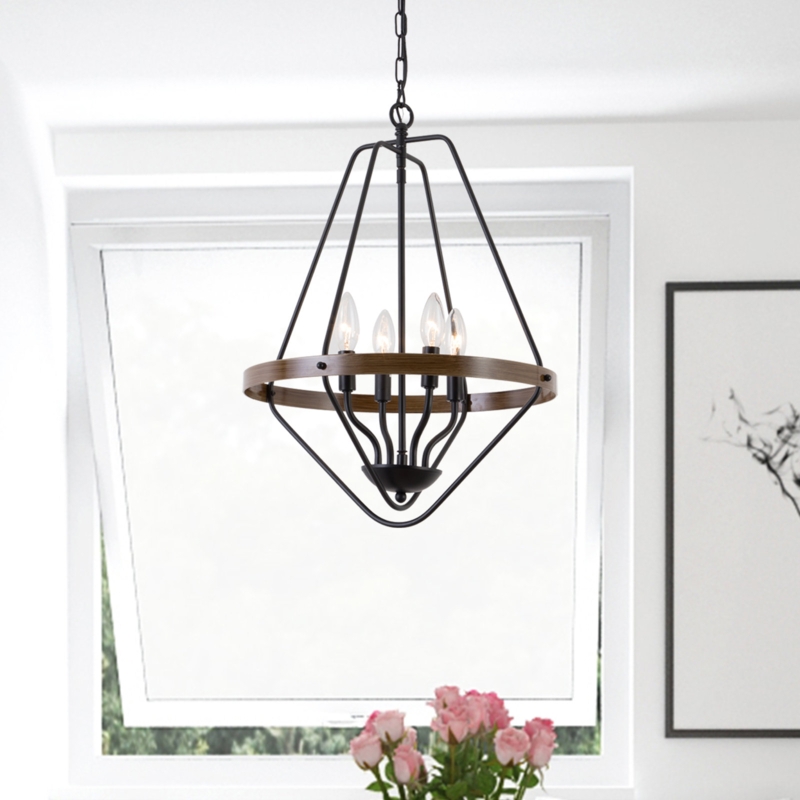 Drop-Shaped Hanging Lamp with Wood Grain Finish