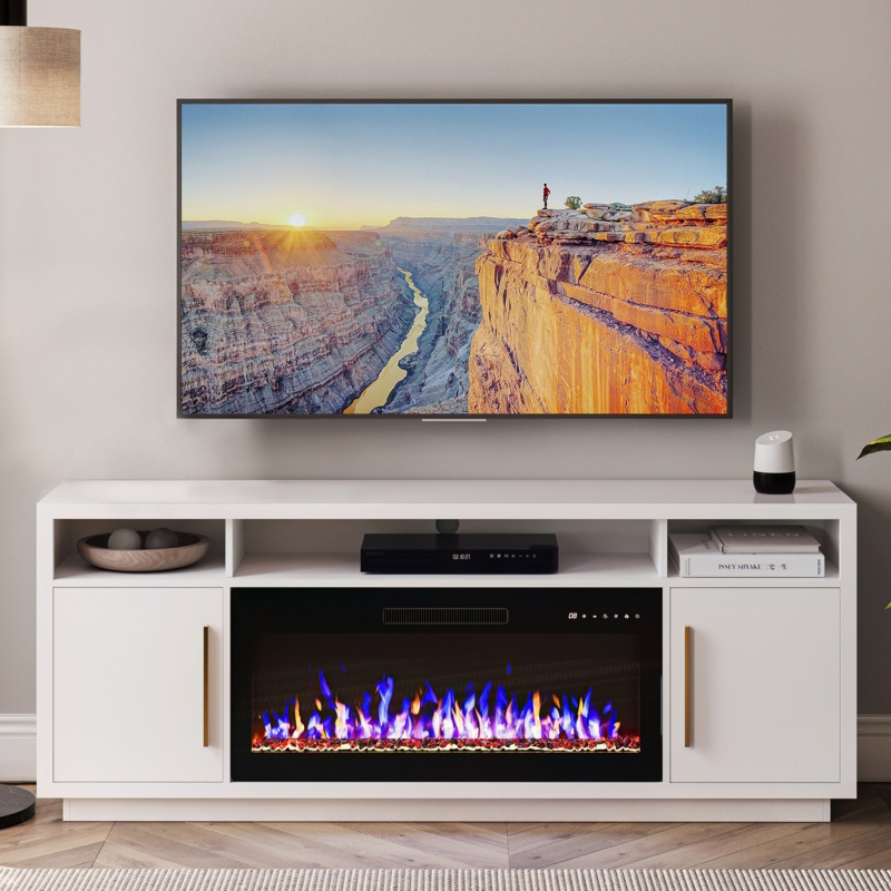 TV Stand with LED Fireplace and Storage