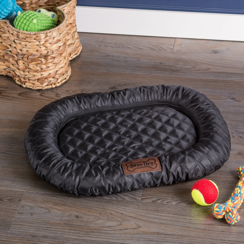 Plush Bolster Pet Bed with Non-Skid Bottom