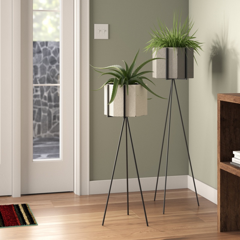 Canas Mid Century 2-Piece Aluminum Pot Planter Set