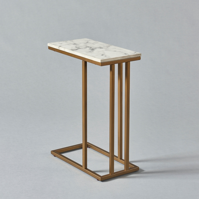 Modern Marble-Look C Shape Side Table