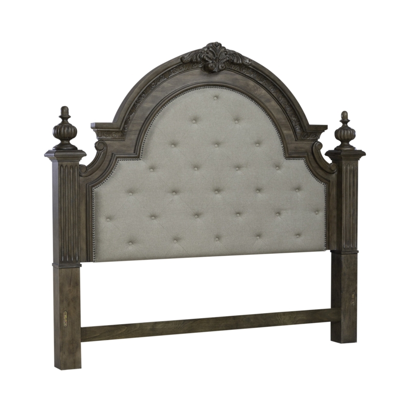 Upholstered Poster Headboard with Elegant Carvings