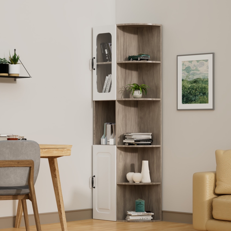 Large Storage Corner Cabinet with Open Shelves