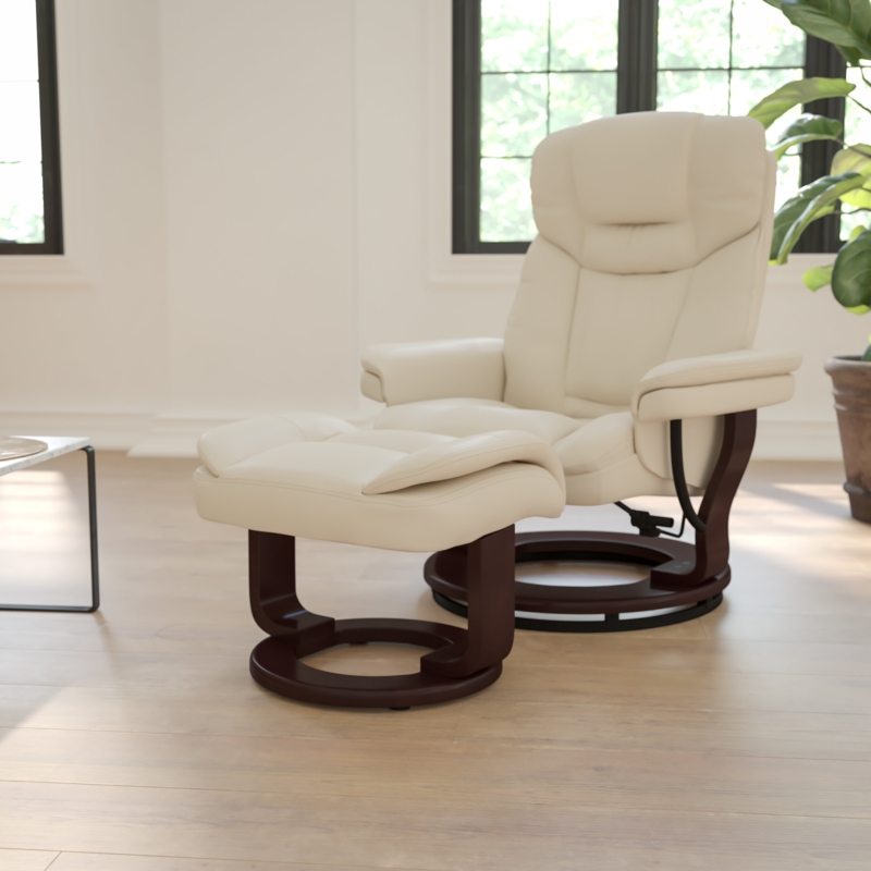 LeatherSoft Upholstered Recliner Chair with Ottoman Set
