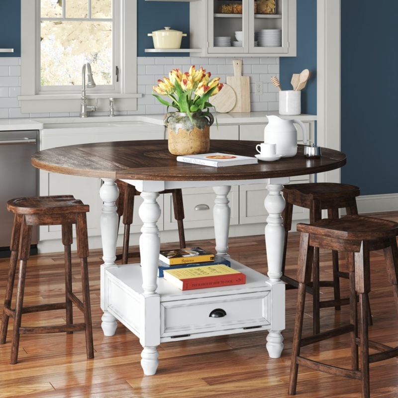 Two-Tone Round Counter Height Dining Table with Lazy Susan