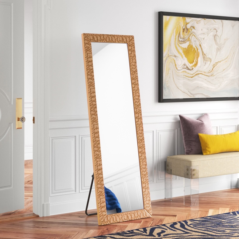 Freestanding Full-Length Mirror with Mosaic Accents