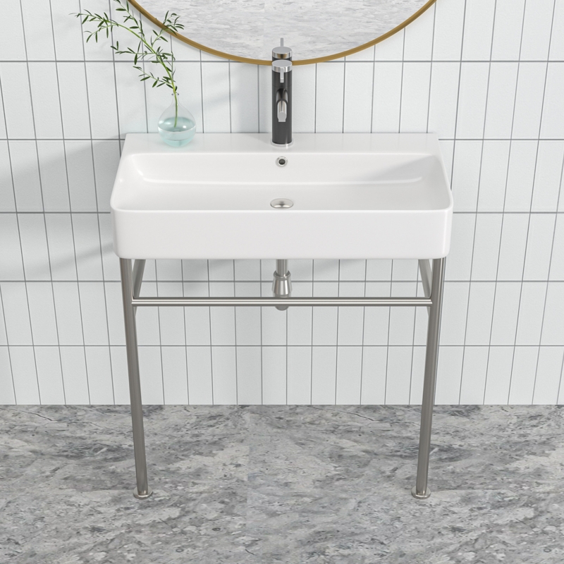 Ceramic Console Sink with Stainless Steel Legs