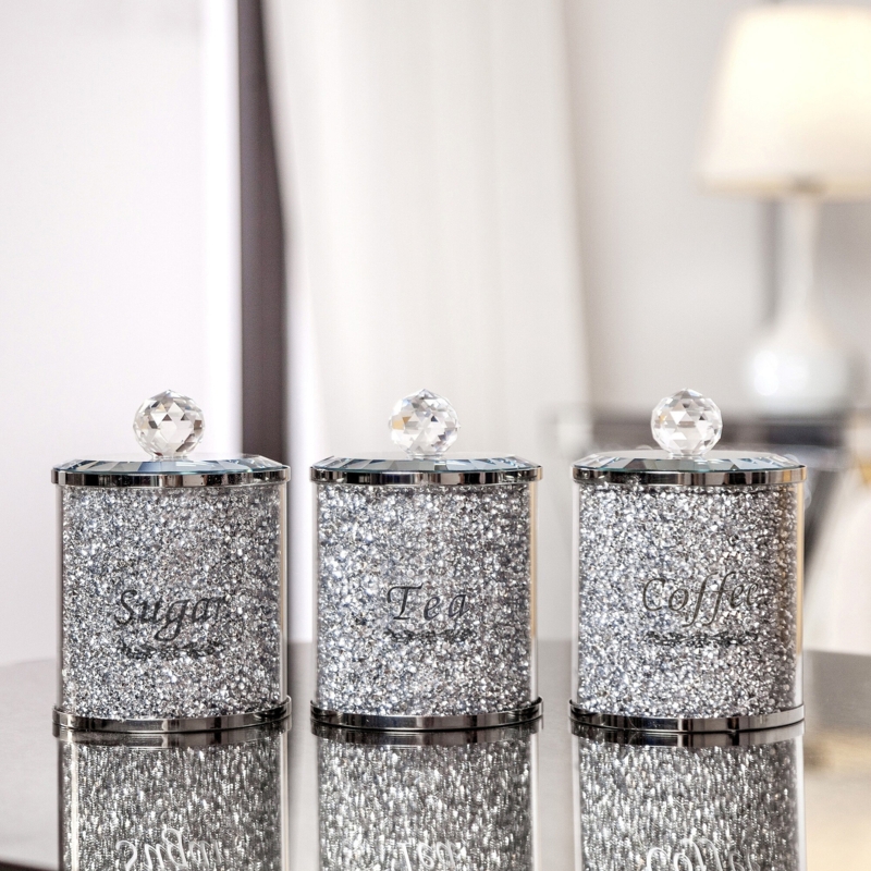 Crushed Diamond Glass Canister Set