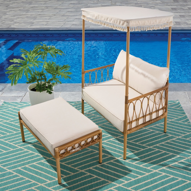 All-Weather Wicker Canopy Chair and Ottoman Set