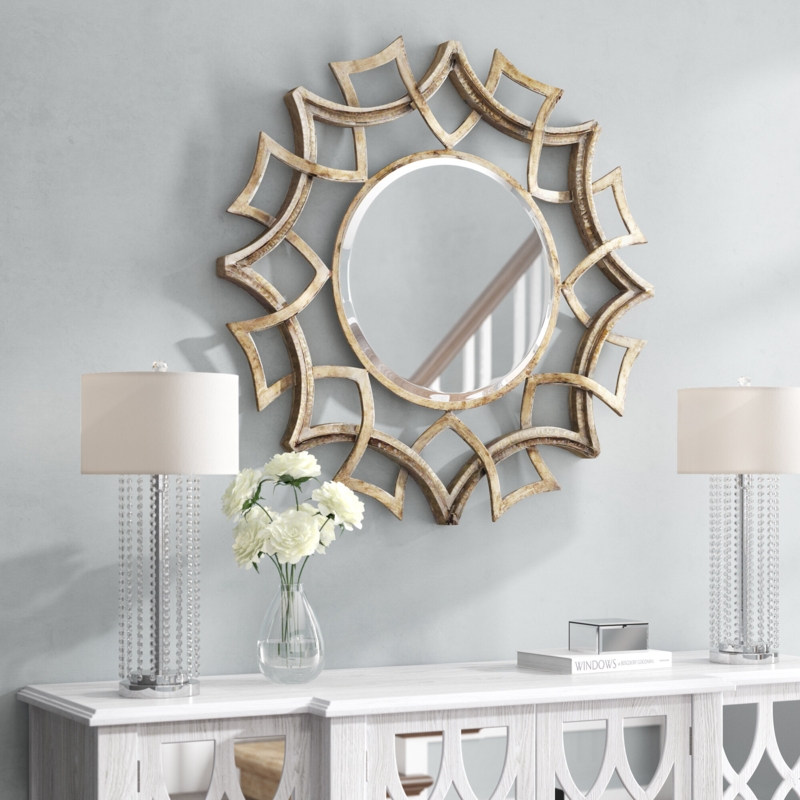 Ornate Round Mirror with Antiqued Gold Finish