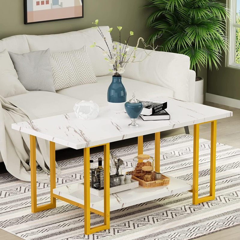 Faux Marble 2-Tier Coffee Table