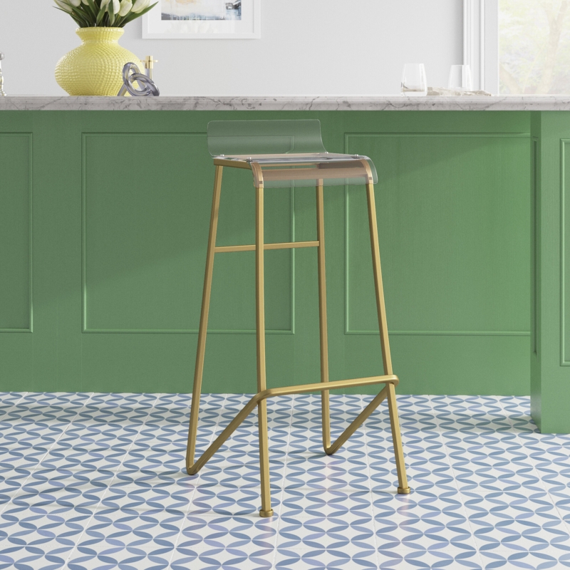 Mixed Materials Bar Stool with Low Back