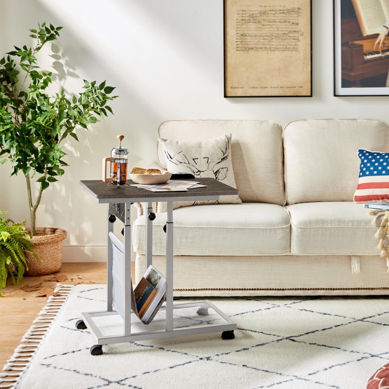 Adjustable C-Shaped End Table with Storage