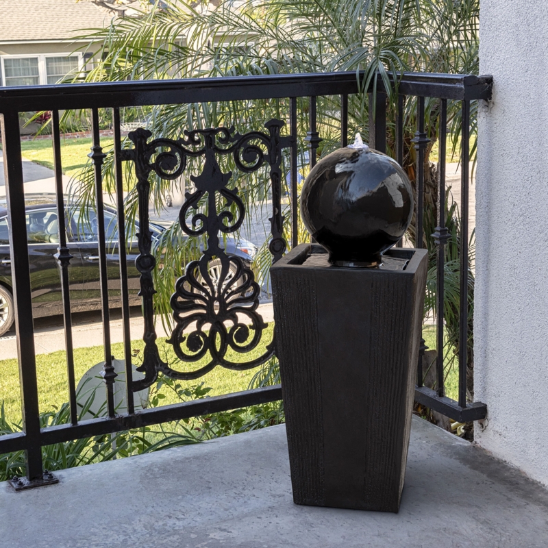 Sleek Black Sphere Outdoor Fountain