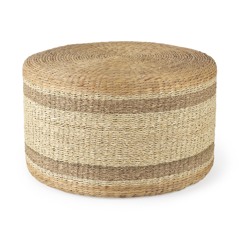 Seagrass Tropical Pouf with Brown Stripes