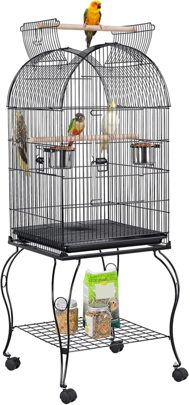 Open-Top Metal Bird Cage with Stand