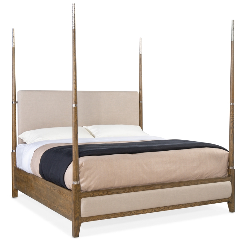 King Four-Poster Bed with Upholstered Headboard and Footboard