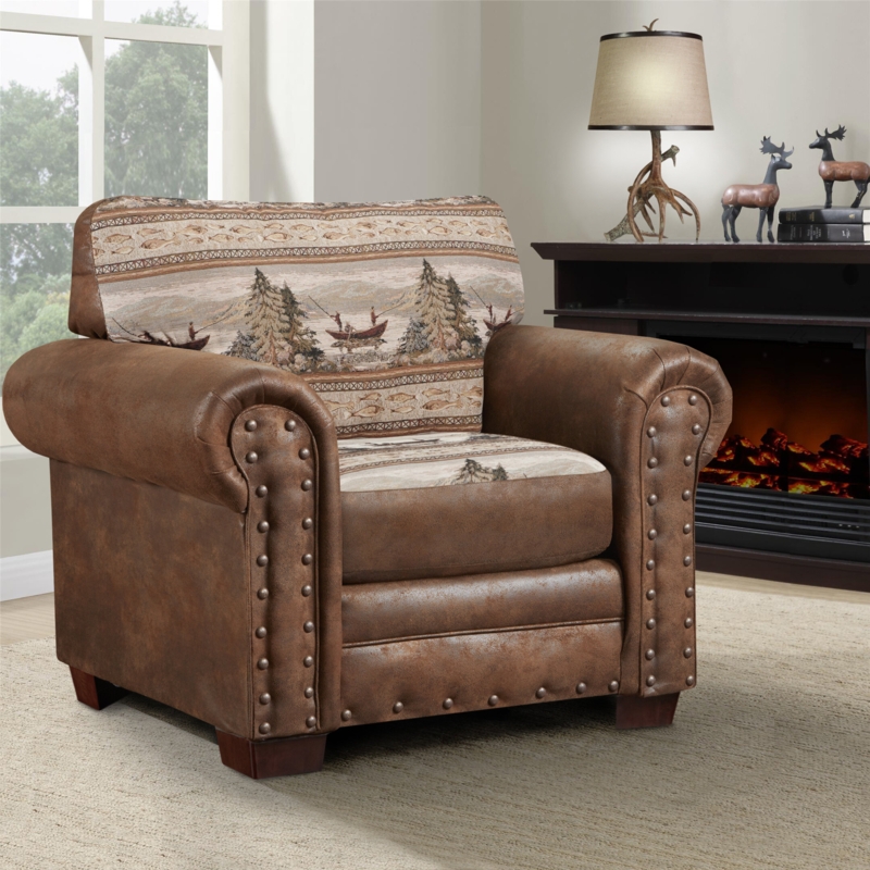 Rustic Armchair with Cotton Tapestry Fabric