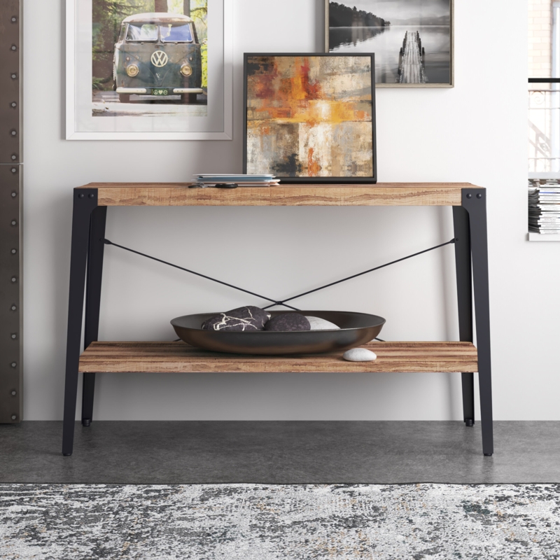 Industrial Console Table with Open Shelf