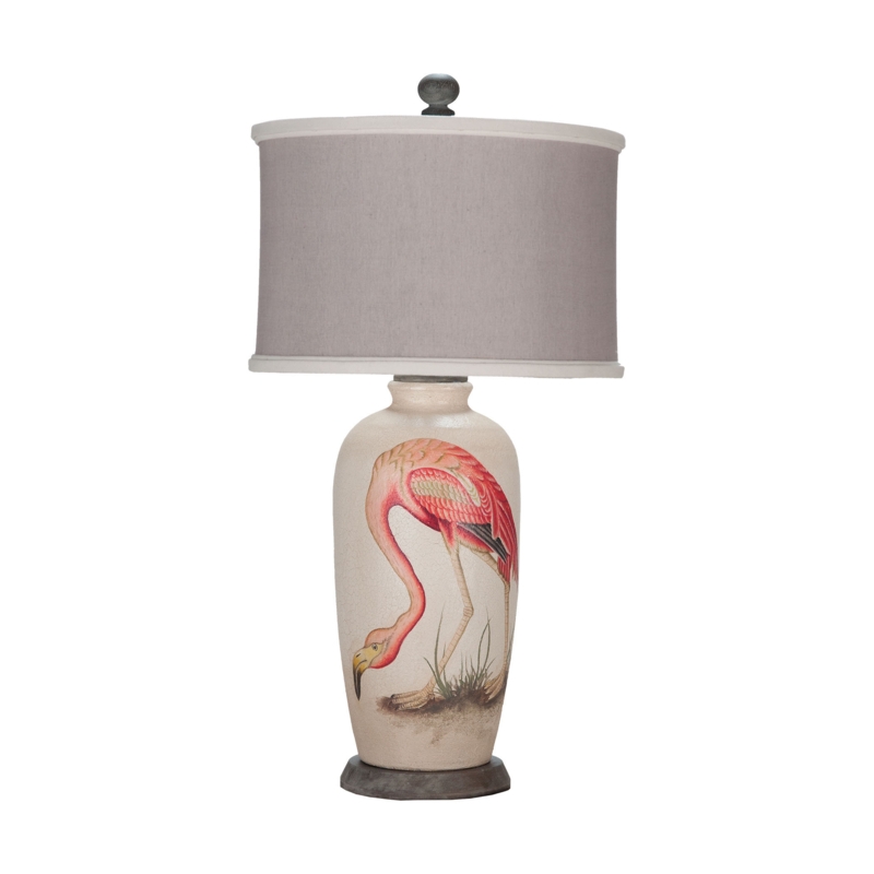 Hand-Painted American Flamingo Terra Cotta Lamp