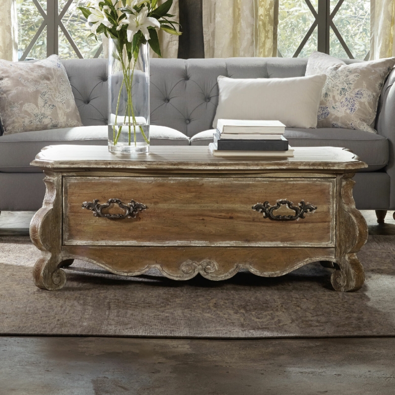 Elegant Scalloped Cocktail Table with Drawer