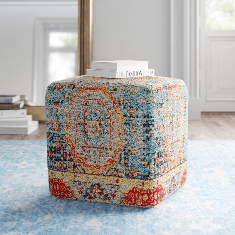 Versatile Cube Pouf with Persian-Inspired Motif