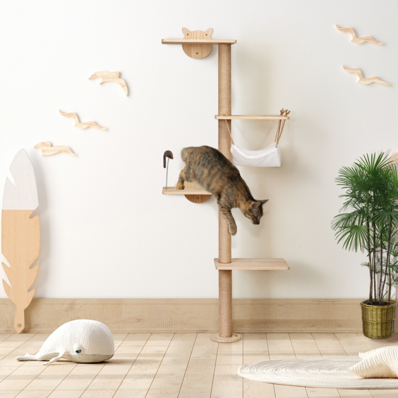 Wall-Mounted Cat Tree with Scratching Post