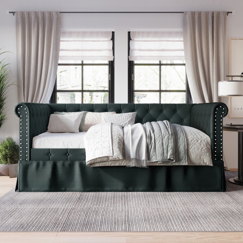 Linen Upholstered Daybed with Trundle