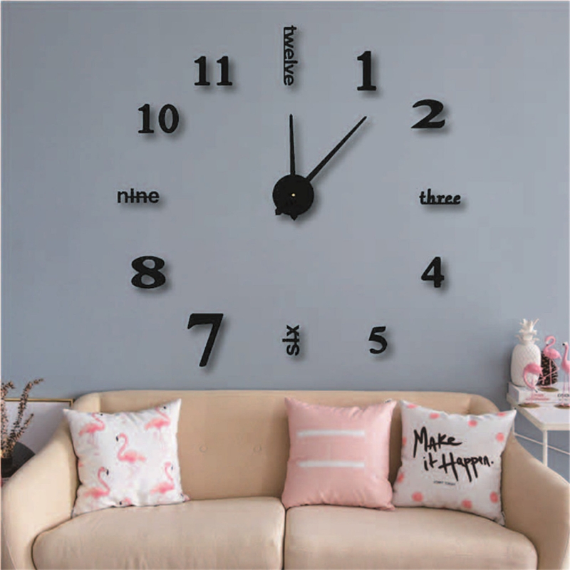 Frameless 3D Wall Clock with Large Numbers
