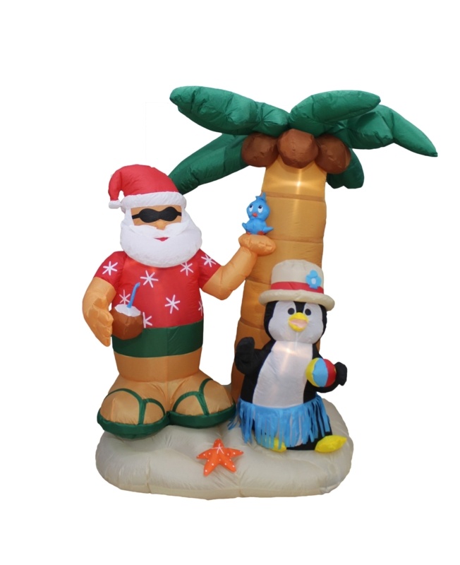 Christmas Inflatable Santa and Penguin with Palm Tree Decoration