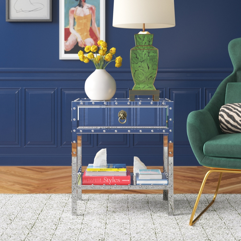 Stainless Steel Mirrored Nailhead Accent Table