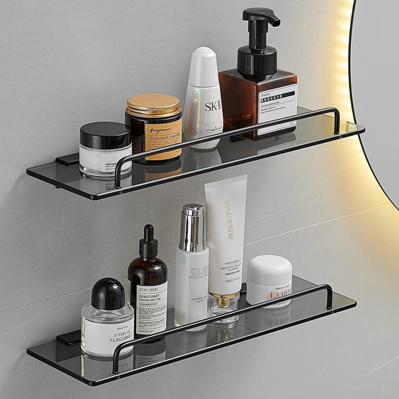 Glass Bathroom Shelf with Space Aluminum Bracket