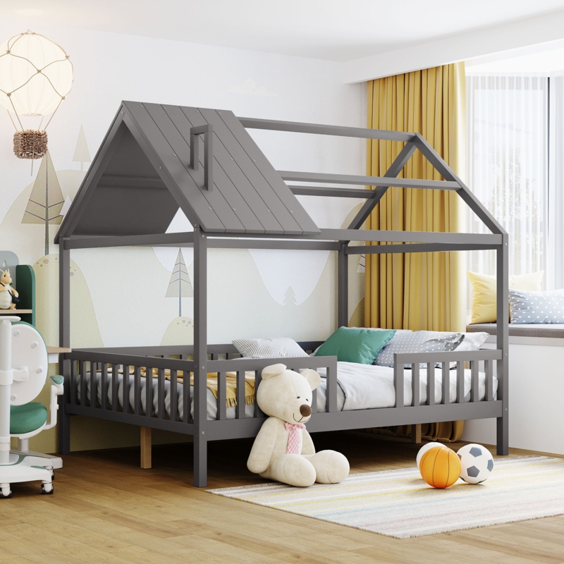 Playhouse Design Kids' Bed with Roof and Fence