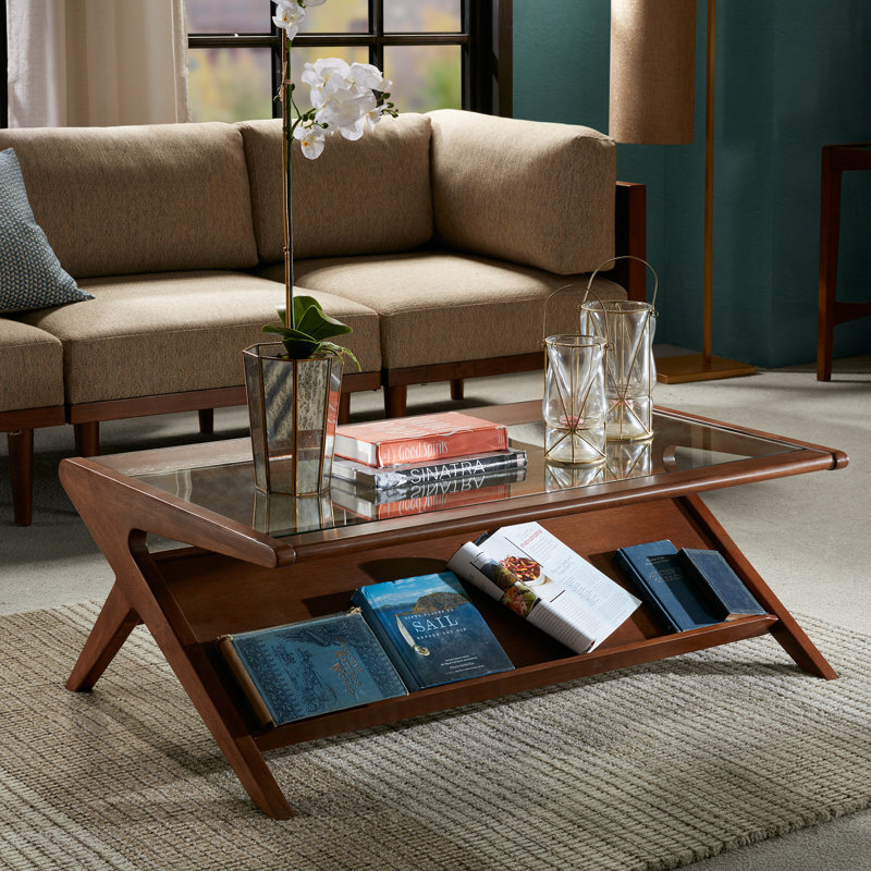 Clean Line Wood Coffee Table With Glass Top