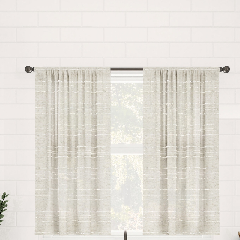 Textured Slub Stripe Linen Blend Kitchen Curtain Tier Pair