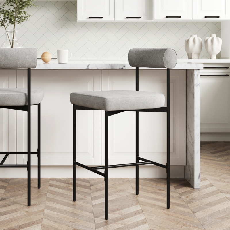 Cushioned Metal Barstool with Wire Frame Legs
