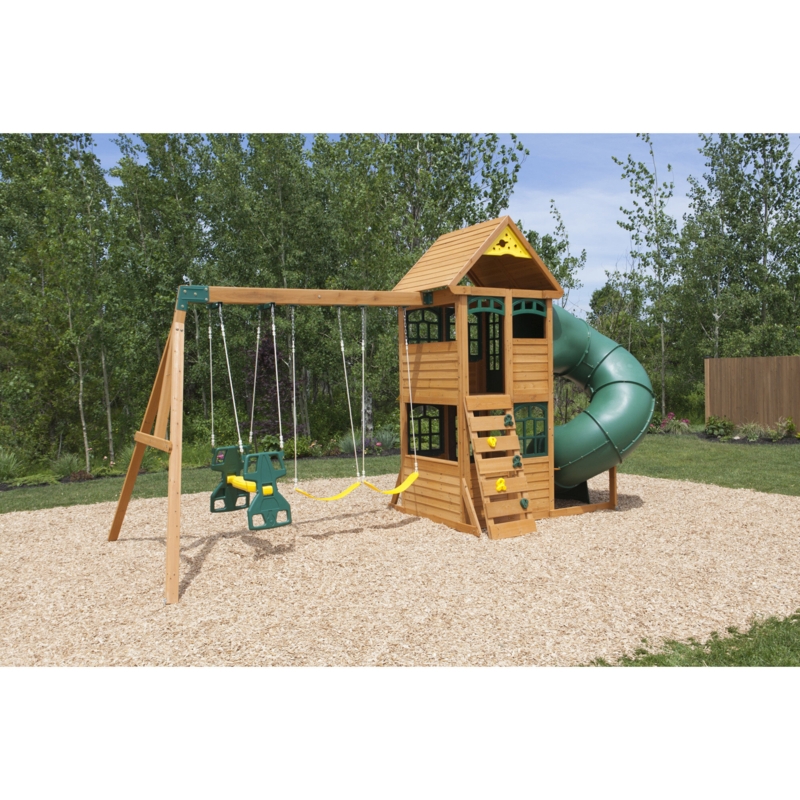 Two-Level Playset with Tube Slide and Swings