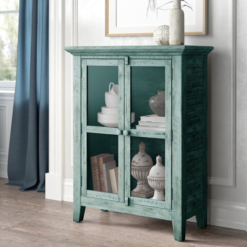 Coastal Distressed Cabinet with Glass Doors