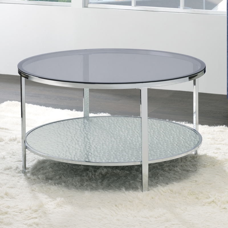 Frostine Round Cocktail Table with Patterned Shelf