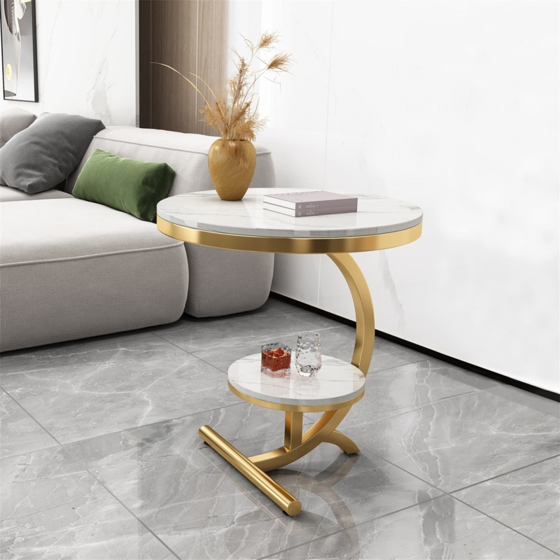 Marble and Mirror Circle Coffee Table