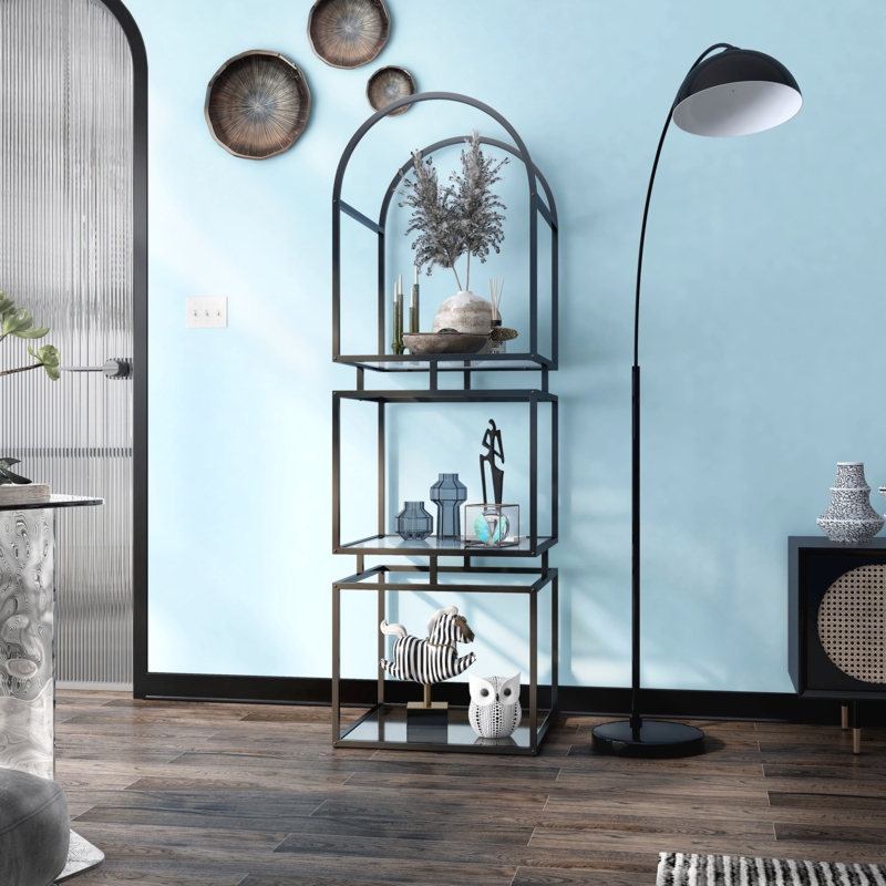 Freestanding Cubic Bookcase with Glass Shelves